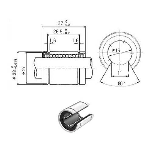 Medidas LM16UUOP Rodamiento Lineal